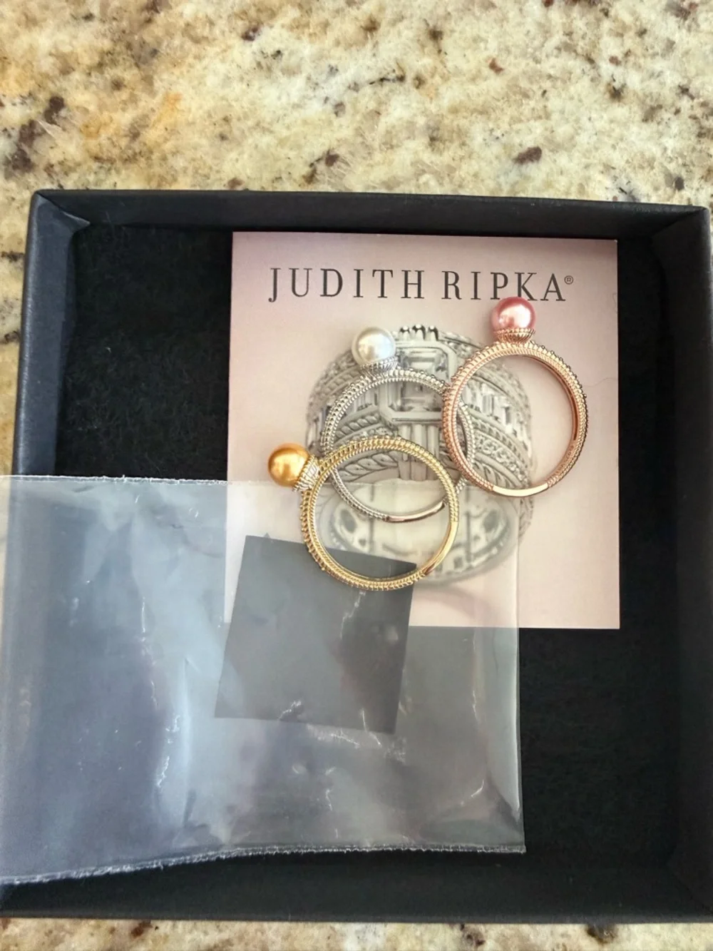 Judith Ripka Pearl CZ Ring Sterling Silver Gold Rose Stackable - Picture 8 of 8